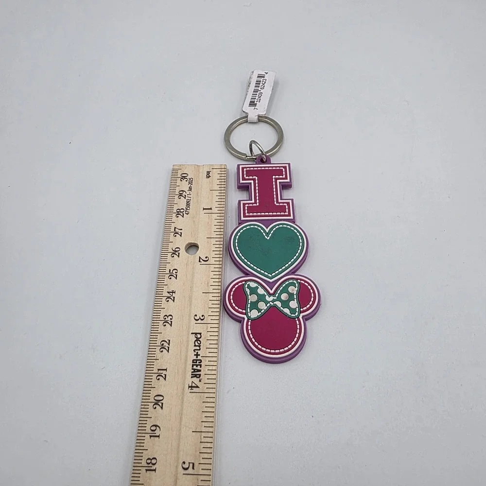 Disney I Love‎ Minnie Mouse Head Ears Heart Rubber Silicone Keychain Ring 4